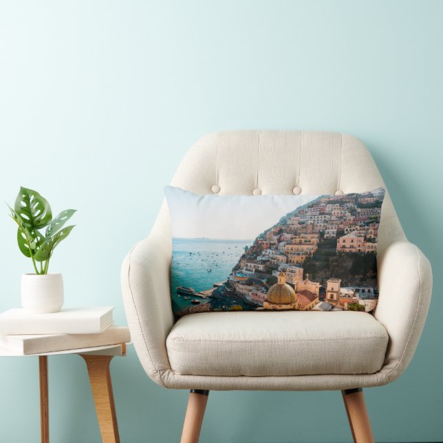 Coastline | Positano Italy, Cliffside Village Lumbar Cushion (Chair)