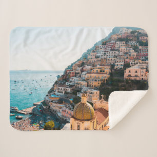 Coastline Positano Italy, Cliffside Village Sherpa Blanket