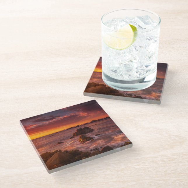 Coastline | Sunset Pacific Grove Carmel California Glass Coaster (Angled)