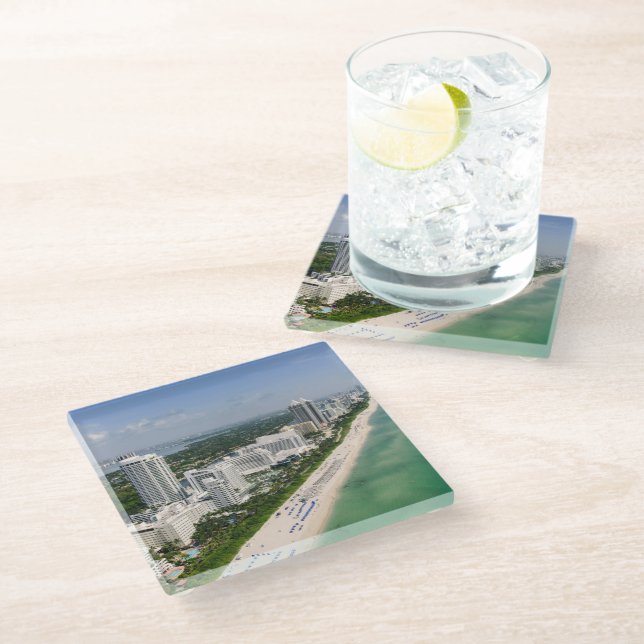 Coastline | Urban Beach, Miami, Florida Glass Coaster (Angled)