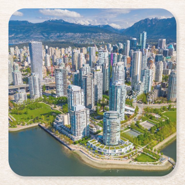Coastline | Vancouver, British Columbia, Canada Square Paper Coaster (Front)