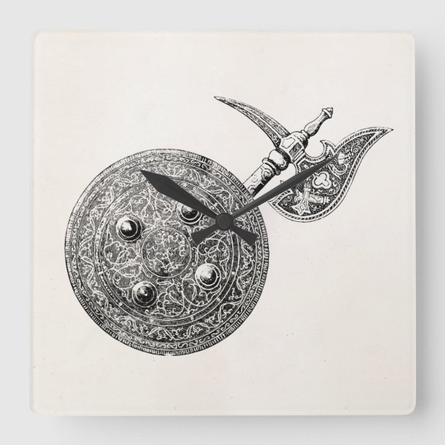 Coat of Arms Axe Shield Armour Mediaeval Weapon Square Wall Clock (Front)