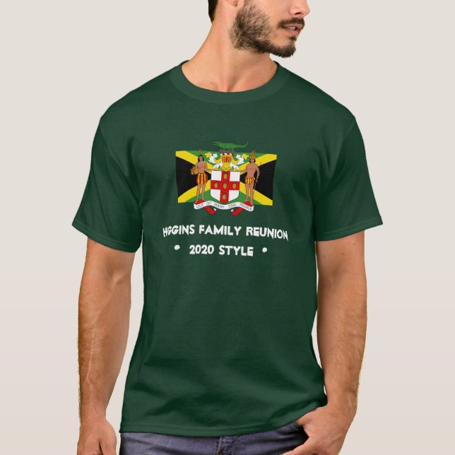 Coat of Arms Jamaican Flag Custom Family T-Shirt (Front)