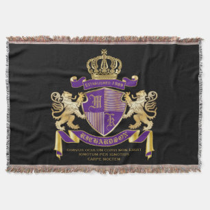 Coat of Arms Monogram Emblem Golden Lion Shield Throw Blanket