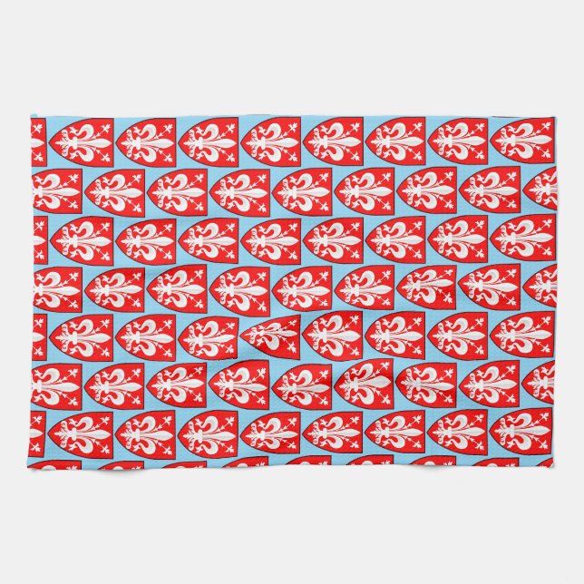 Coat of Arms of Florence Red Florentine Lily  Tea Towel (Horizontal)