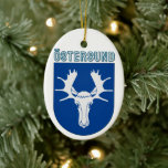 Coat of arms of Östersund - Sweden Ceramic Tree Decoration<br><div class="desc">Add a touch of Scandinavian elegance to your holiday traditions with this premium Coat of Arms of Östersund, Sweden Ceramic Ornament. Featuring the historic heraldic emblem of the "Winter City, " this ornament is a beautiful tribute to the capital of Jämtland County. The design showcases the iconic blue shield adorned...</div>