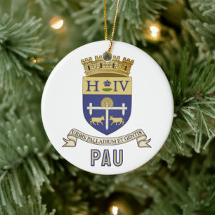 Coat of Arms of Pau, Pyrénées-Atlantiques (FRANCE) Ceramic Tree Decoration