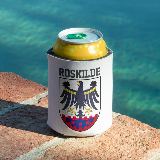 Coat of arms of Roskilde, Denmark Shot Glass Can Cooler (In Situ Pool)