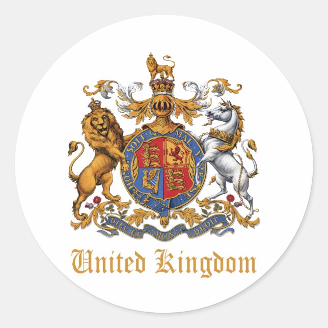 COAT OF ARMS OF THE UNITED KINGDOM CLASSIC ROUND STICKER (Front)