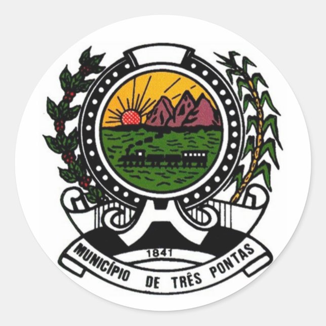 Coat of Arms of Três Pontas, Minas Gerais - BRAZIL Classic Round Sticker (Front)