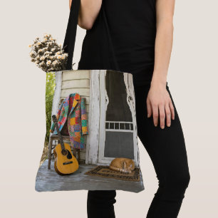Coat of Many Colours with Guitar and Cat Tote Bag