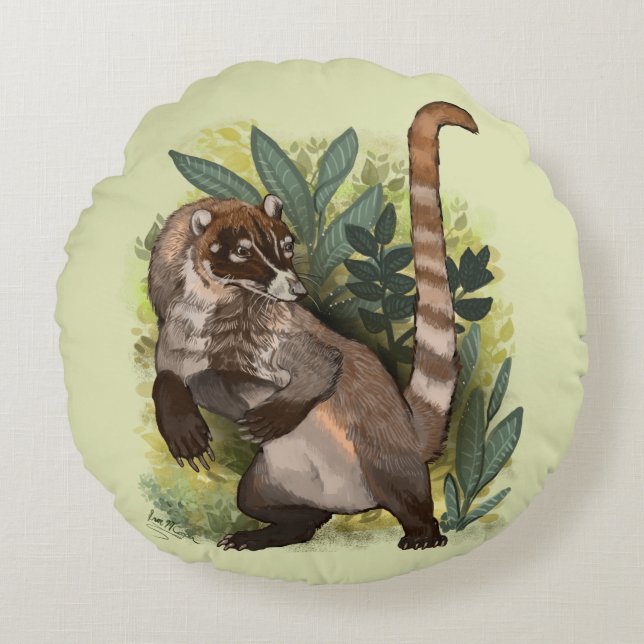 Coatamundi or White Nosed Coati Round Cushion (Front)