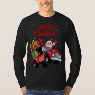 Coated Retriever With Santa Claus In Red Truck T-Shirt