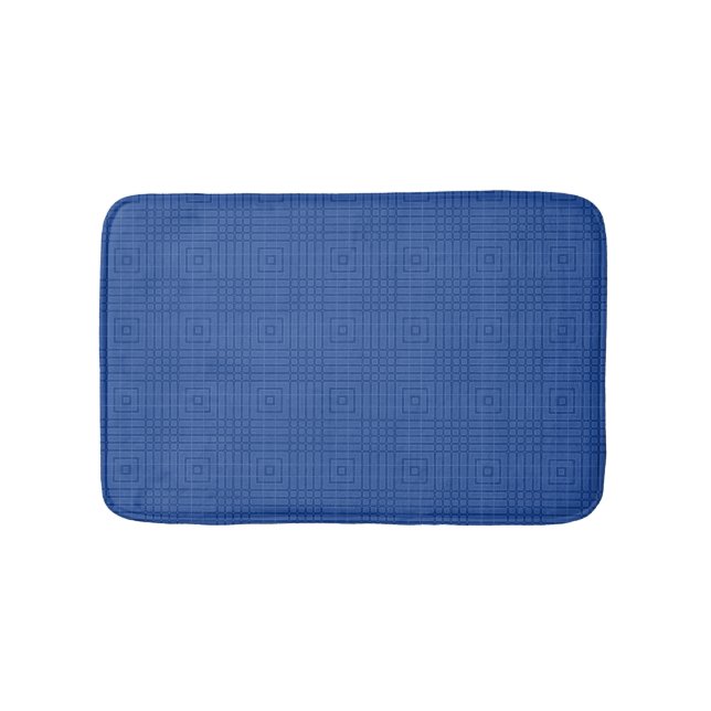 Cobalt and Azure Blue Maze Striped Pattern Bath Mat (Front)
