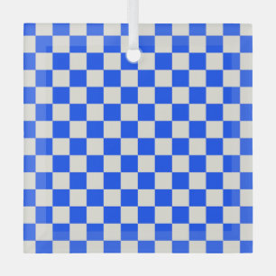 Cobalt and cream checkerboard pattern glass tree decoration