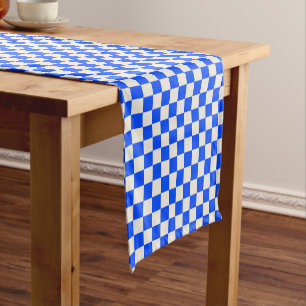 Cobalt and cream checkerboard pattern short table runner