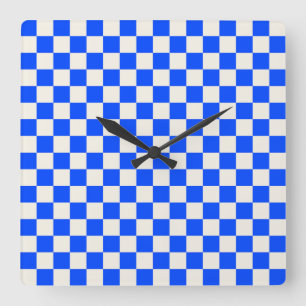 Cobalt and cream checkerboard pattern square wall clock