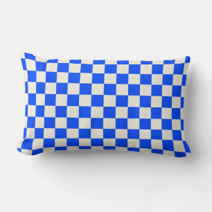 Cobalt and cream chequerboard pattern lumbar cushion