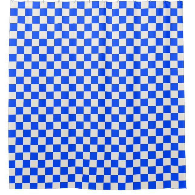 Cobalt and cream chequerboard pattern shower curtain (Front)