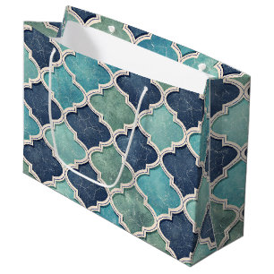 Cobalt and Teal Quatrefoil - Mediterranean Mosaic Large Gift Bag