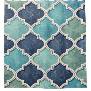 Cobalt and Teal Quatrefoil - Mediterranean Mosaic Shower Curtain