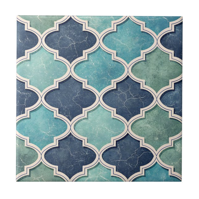 Cobalt and Teal Quatrefoil - Mediterranean Mosaic Tile (Front)