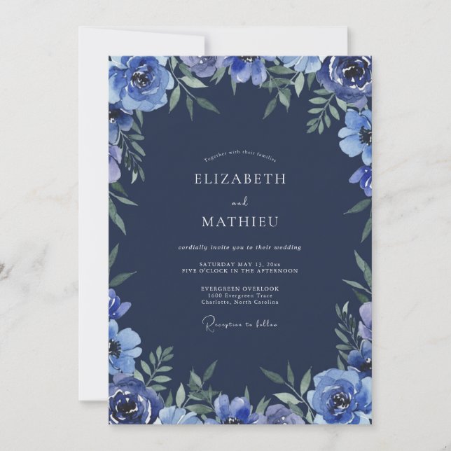 Cobalt Anemone Bloom Wedding Invitation (Front)