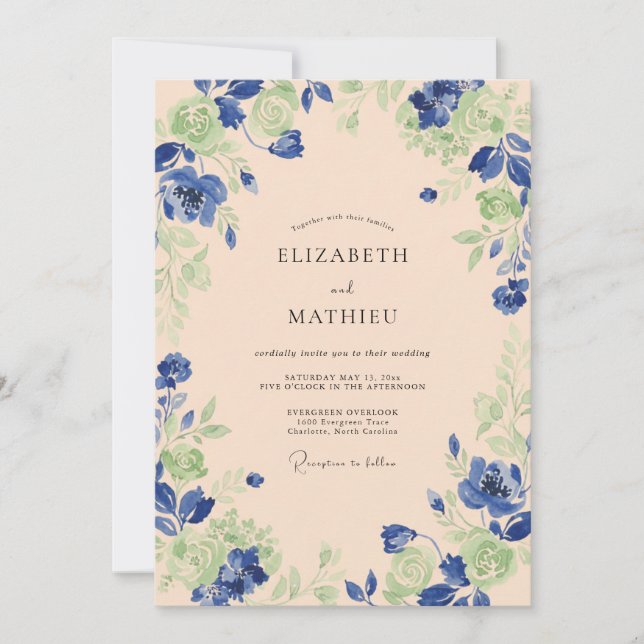 Cobalt Apricot Painted Wedding Invitation (Front)