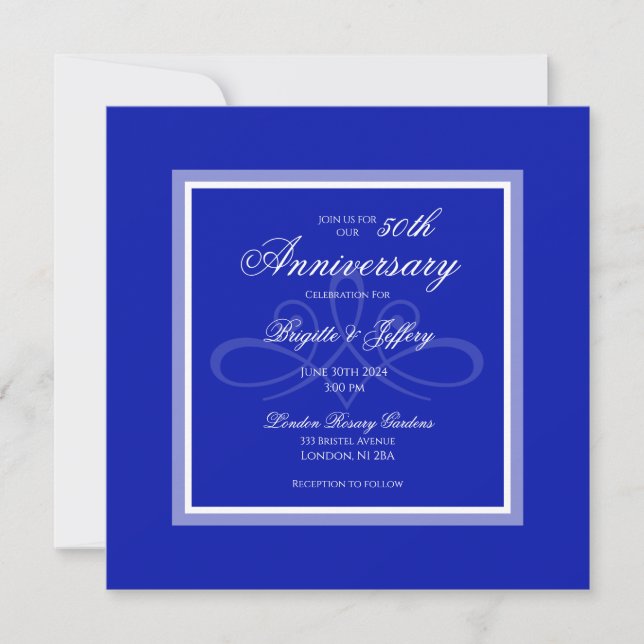 Cobalt blue 50th wedding anniversary invitation (Front)