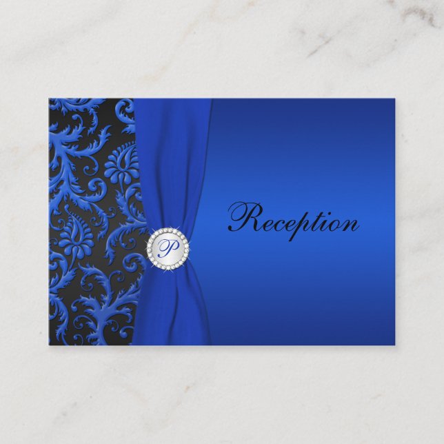 Cobalt Blue and Black Damask Enclosure Card II (Front)