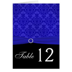 Cobalt Blue and Black Damask Table Number Card