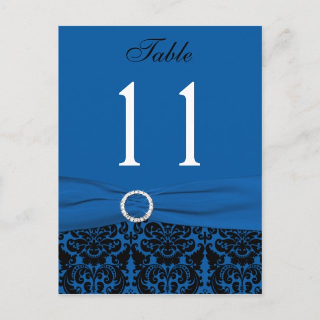 Cobalt Blue and Black Damask Table Number Postcard (Front)