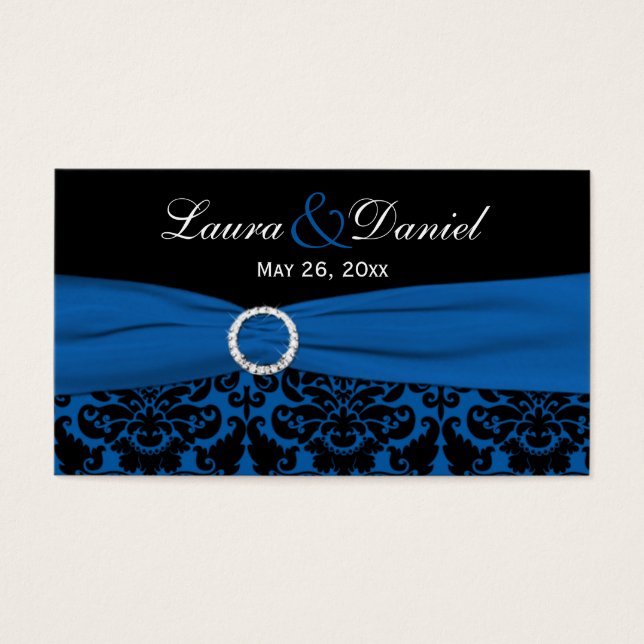 Cobalt Blue and Black Damask Wedding Favour Tag (Front)