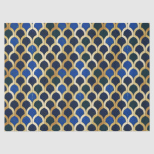 Cobalt Blue and Gold Art Deco Marble pattern Tissue Paper