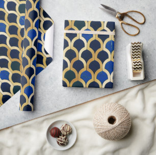 Cobalt Blue and Gold Art Deco Marble pattern Wrapping Paper