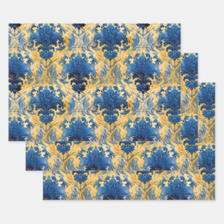 COBALT BLUE AND GOLD DAMASK DECORATIVE PAPER