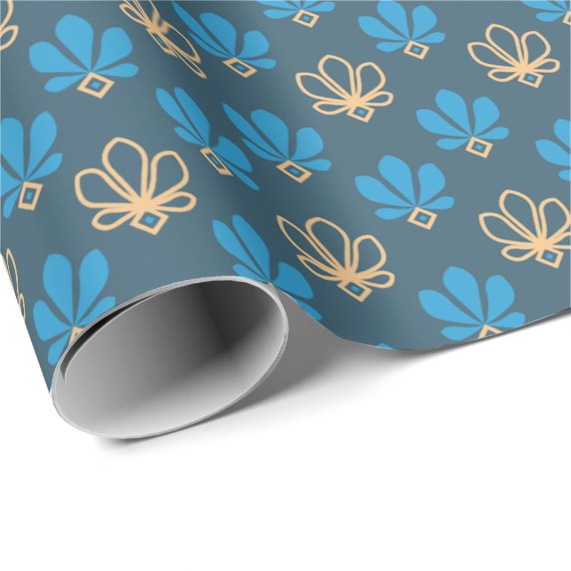 Cobalt Blue and Gold Fleur Gift Wrap – Majestic  (Roll Corner)