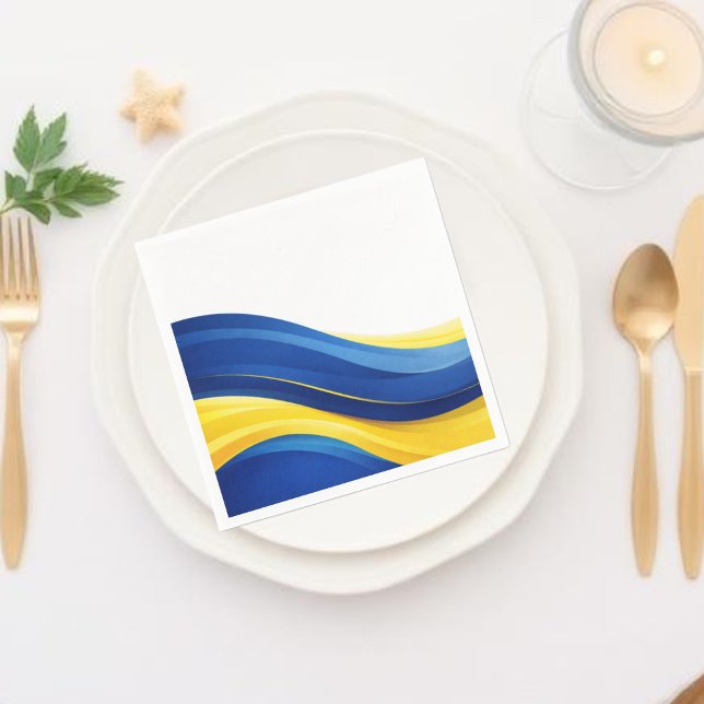 Cobalt Blue and Lemon Yellow Modern Waves Napkin (Cobalt Blue and Lemon Yellow Wedding Collection-Napkins)