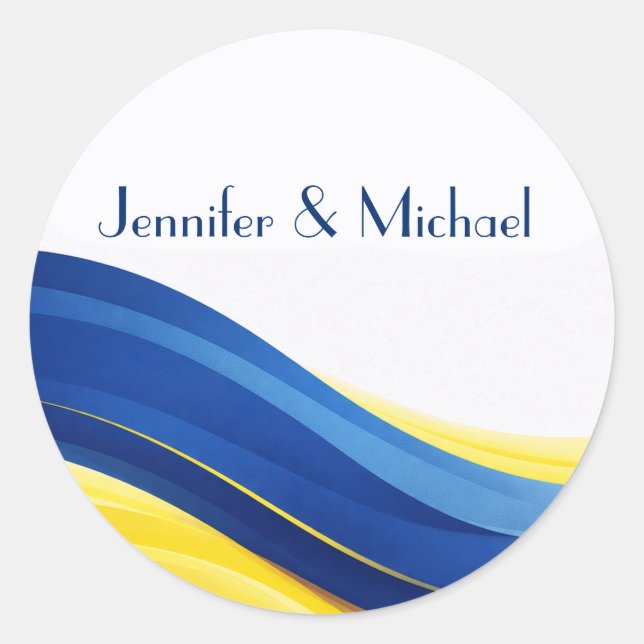 Cobalt Blue and Lemon Yellow Wedding  Classic Round Sticker (Front)