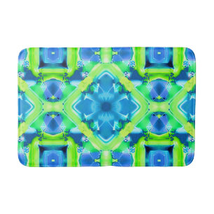 Cobalt Blue and Lime Green Tie Dye Pattern Bath Mat