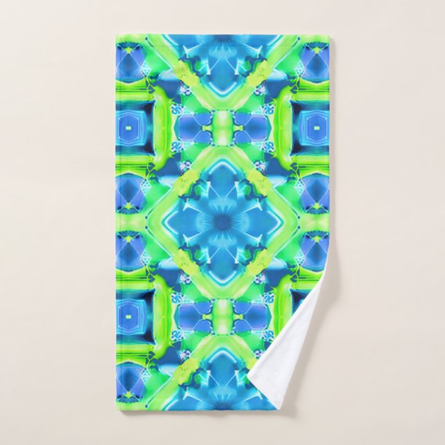 Cobalt Blue and Lime Green Tie Dye Pattern Bath Towel Set (Hand Towel)
