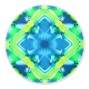 Cobalt Blue and Lime Green Tie Dye Pattern  Ceramic Knob