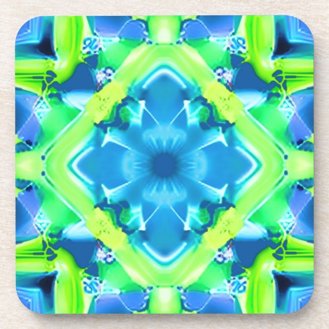 Cobalt Blue and Lime Green Tie Dye Pattern  Coaster (Front)