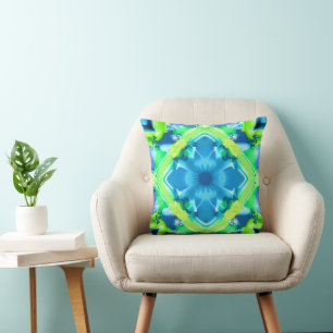 Cobalt Blue and Lime Green Tie Dye Pattern Cushion