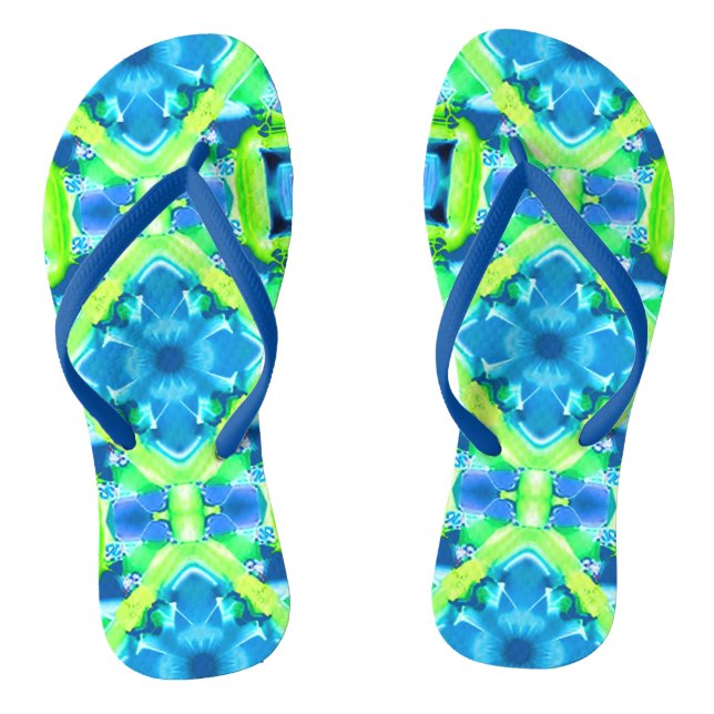 Cobalt Blue and Lime Green Tie Dye Pattern Jandals (Footbed)