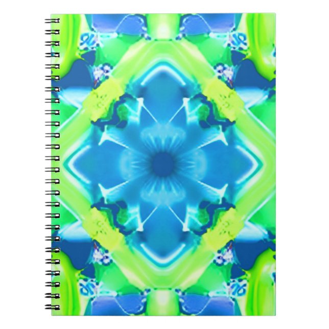 Cobalt Blue and Lime Green Tie Dye Pattern Notebook (Front)