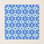 Cobalt Blue and White Batik Tile Pattern Scarf<br><div class="desc">Square scarf in a batik effect,  tilled pattern,  with abstract floral elements,  in shades of denim,  cobalt and sky blue against a white background</div>