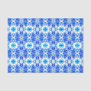 Cobalt Blue and White Batik Tile Pattern Tissue Paper