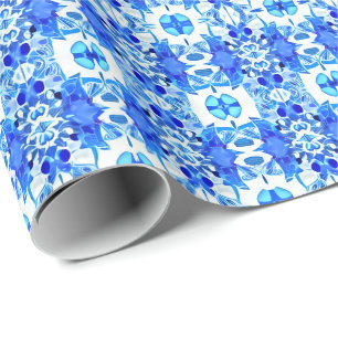 Cobalt Blue and White Batik Tile Pattern Wrapping Paper