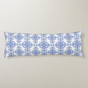 Cobalt Blue and White Floral Damask Style Pattern Body Cushion